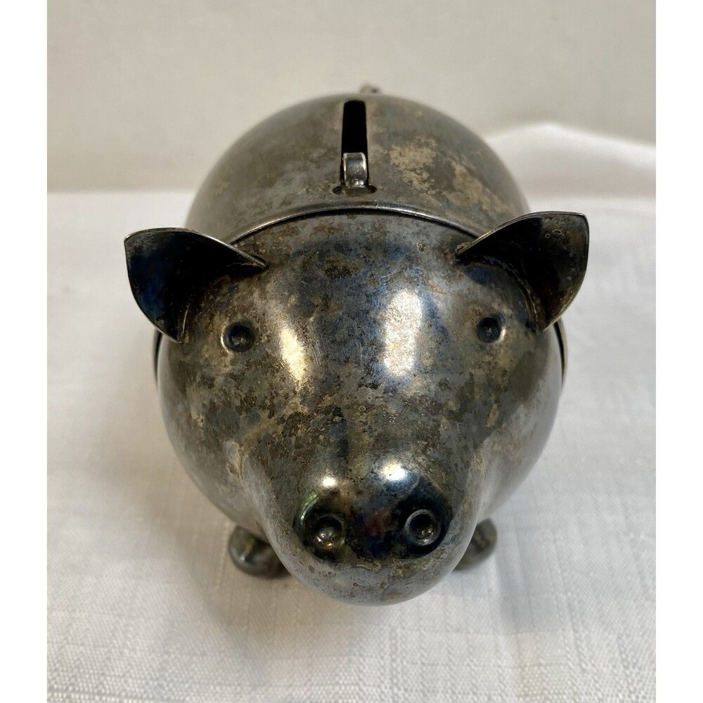 Vintage Mid/Century MCM NAPIER Atomic Silver Plated Pig Piggy Coin Savings Bank